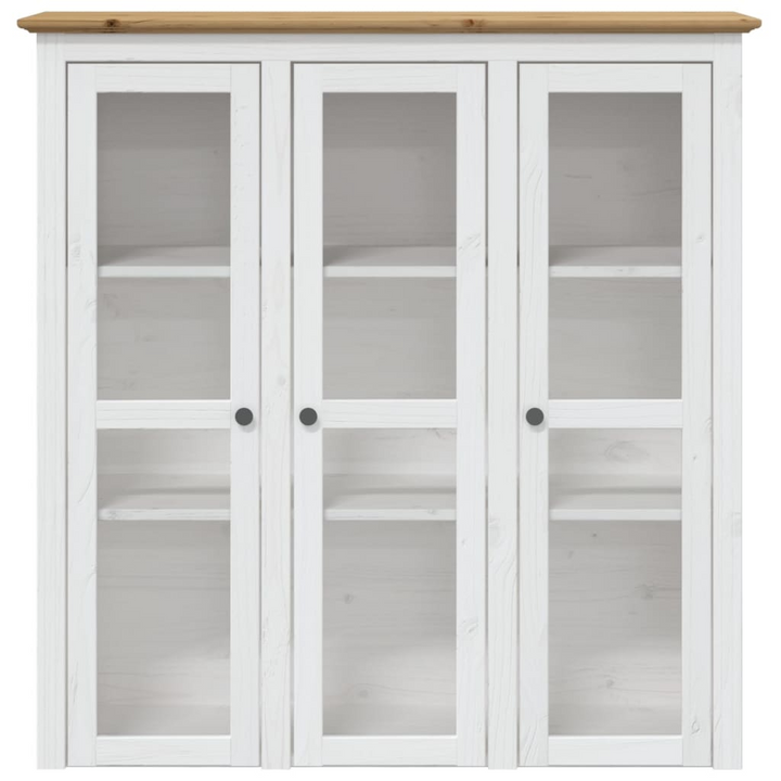 BODO White and Brown Solid Pine Wood Cabinet with Glass Doors - Elegant French Style, Versatile Storage - Premium  from Home Treasures - Just £256.99! Shop now at Home Treasures