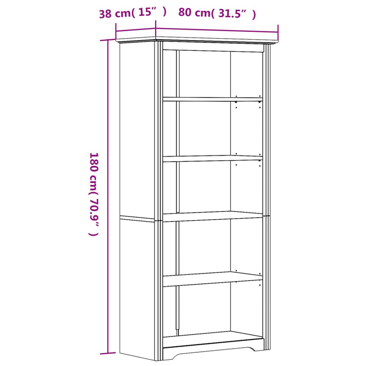 BODO 5-Tier Solid Pine Wood Bookcase, French Style, 80x38x180 cm, White & Brown Storage Shelf - Premium  from Home Treasures - Just £194.99! Shop now at Home Treasures