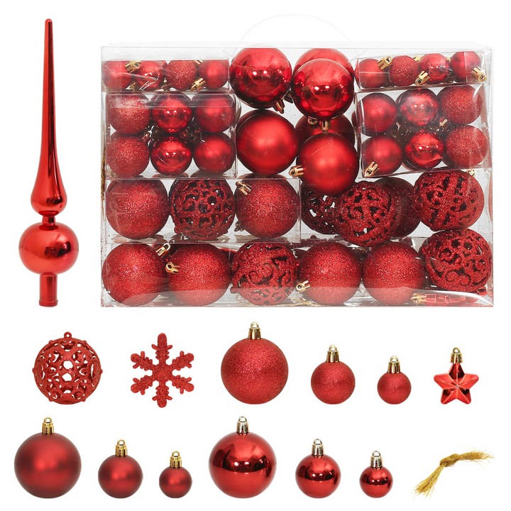 111 Piece Christmas Bauble Set - Shatterproof Red Polystyrene Ornaments in Various Sizes & Styles for Stylish Holiday Decor - Premium  from Home Treasures - Just £27.99! Shop now at Home Treasures