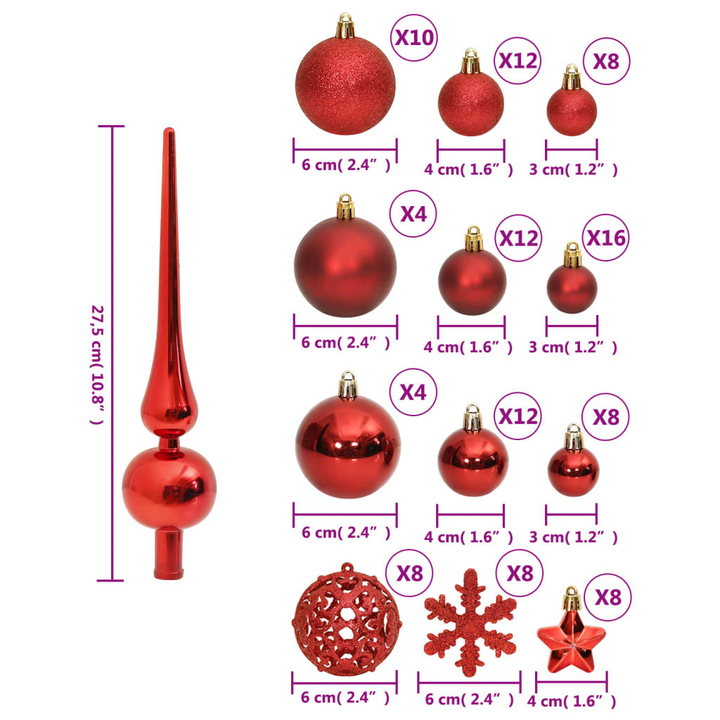 111 Piece Christmas Bauble Set - Shatterproof Red Polystyrene Ornaments in Various Sizes & Styles for Stylish Holiday Decor - Premium  from Home Treasures - Just £27.99! Shop now at Home Treasures