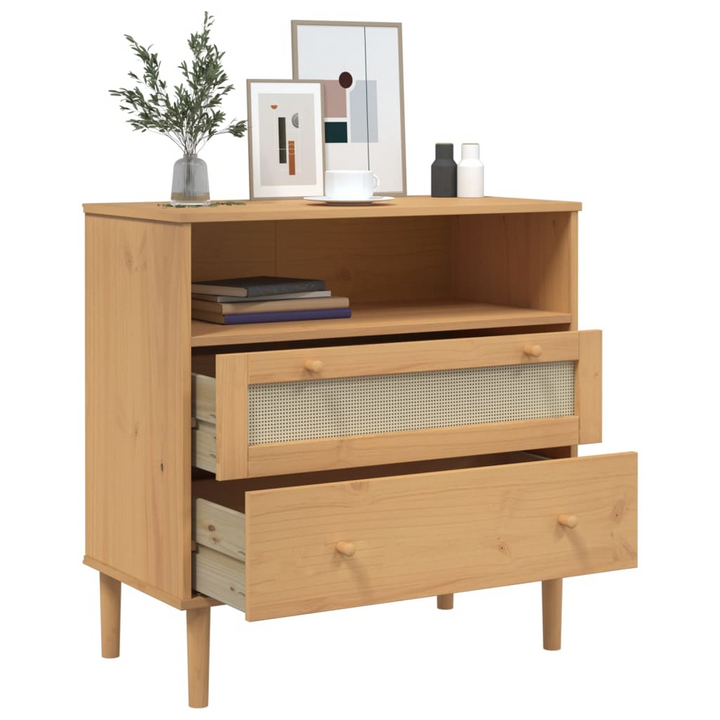 SENJA Sideboard - Rustic Brown, Rattan Look, Solid Pine Wood, 80x40x80 cm - Premium  from Home Treasures - Just £93.99! Shop now at Home Treasures