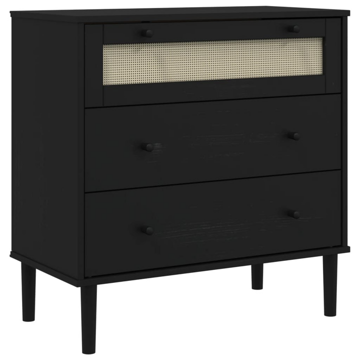 SENJA Drawer Cabinet - Rattan Look, Black, 80x40x80 cm, Solid Pine Wood - Elegant & Functional Storage Solution - Premium  from Home Treasures - Just £146.99! Shop now at Home Treasures