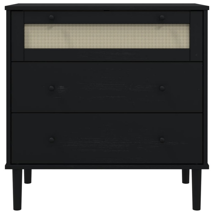 SENJA Drawer Cabinet - Rattan Look, Black, 80x40x80 cm, Solid Pine Wood - Elegant & Functional Storage Solution - Premium  from Home Treasures - Just £146.99! Shop now at Home Treasures