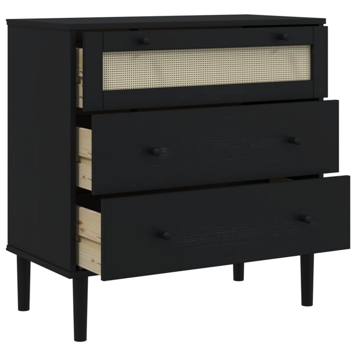 SENJA Drawer Cabinet - Rattan Look, Black, 80x40x80 cm, Solid Pine Wood - Elegant & Functional Storage Solution - Premium  from Home Treasures - Just £146.99! Shop now at Home Treasures