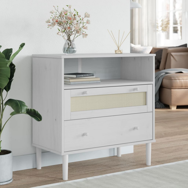 SENJA Sideboard - Elegant White Rattan Look, 80x40x80 cm, Solid Pine Wood - Premium  from Home Treasures - Just £93.99! Shop now at Home Treasures