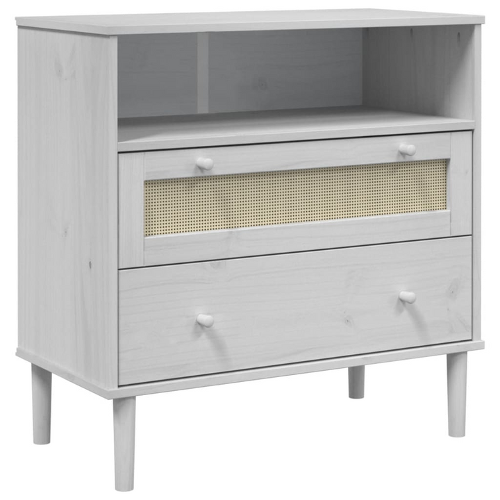 SENJA Sideboard - Elegant White Rattan Look, 80x40x80 cm, Solid Pine Wood - Premium  from Home Treasures - Just £93.99! Shop now at Home Treasures