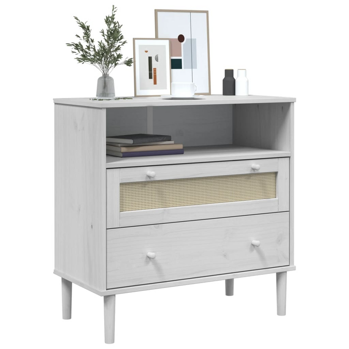 SENJA Sideboard - Elegant White Rattan Look, 80x40x80 cm, Solid Pine Wood - Premium  from Home Treasures - Just £93.99! Shop now at Home Treasures