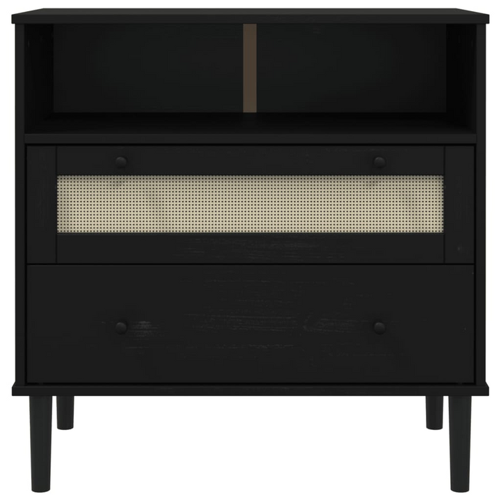 SENJA Sideboard with Rattan Look in Black - 80x40x80 cm, Solid Pine Wood, Midcentury Boho Style Furniture - Premium  from Home Treasures - Just £93.99! Shop now at Home Treasures