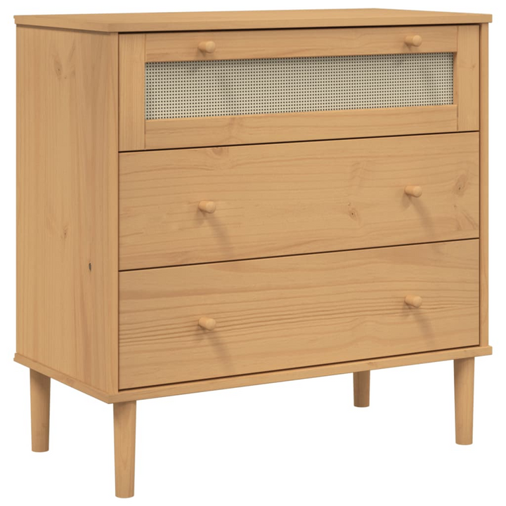 SENJA Drawer Cabinet with Rattan Look, Brown 80x40x80 cm Solid Wood Pine – Stylish and Functional Storage Solution - Premium  from Home Treasures - Just £98.99! Shop now at Home Treasures