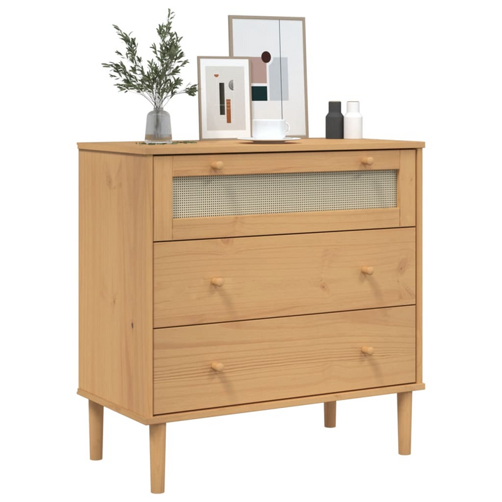 SENJA Drawer Cabinet with Rattan Look, Brown 80x40x80 cm Solid Wood Pine – Stylish and Functional Storage Solution - Premium  from Home Treasures - Just £98.99! Shop now at Home Treasures