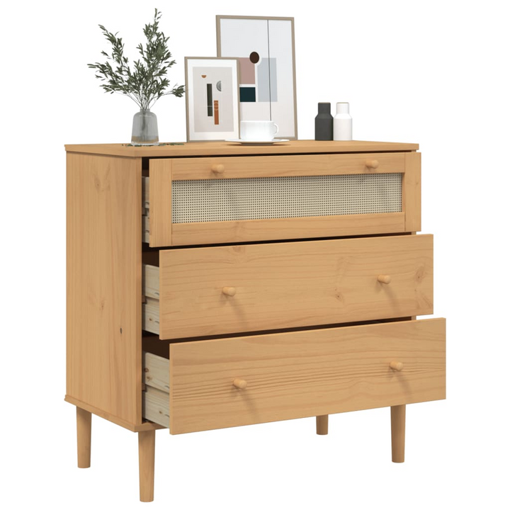 SENJA Drawer Cabinet with Rattan Look, Brown 80x40x80 cm Solid Wood Pine – Stylish and Functional Storage Solution - Premium  from Home Treasures - Just £98.99! Shop now at Home Treasures