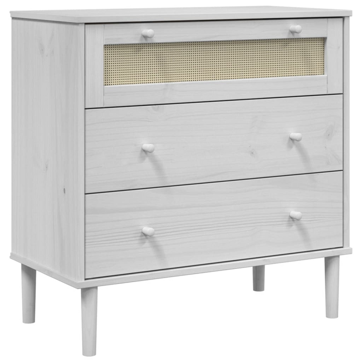 SENJA Drawer Cabinet - Elegant White Rattan Look, Solid Pine Wood, 80x40x80 cm | Stylish Storage Solution - Premium  from Home Treasures - Just £98.99! Shop now at Home Treasures