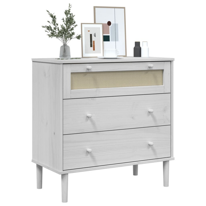 SENJA Drawer Cabinet - Elegant White Rattan Look, Solid Pine Wood, 80x40x80 cm | Stylish Storage Solution - Premium  from Home Treasures - Just £98.99! Shop now at Home Treasures