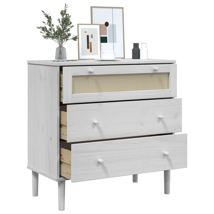 SENJA Drawer Cabinet - Elegant White Rattan Look, Solid Pine Wood, 80x40x80 cm | Stylish Storage Solution - Premium  from Home Treasures - Just £98.99! Shop now at Home Treasures