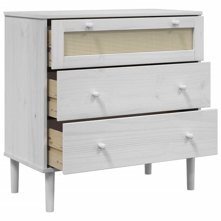 SENJA Drawer Cabinet - Elegant White Rattan Look, Solid Pine Wood, 80x40x80 cm | Stylish Storage Solution - Premium  from Home Treasures - Just £98.99! Shop now at Home Treasures