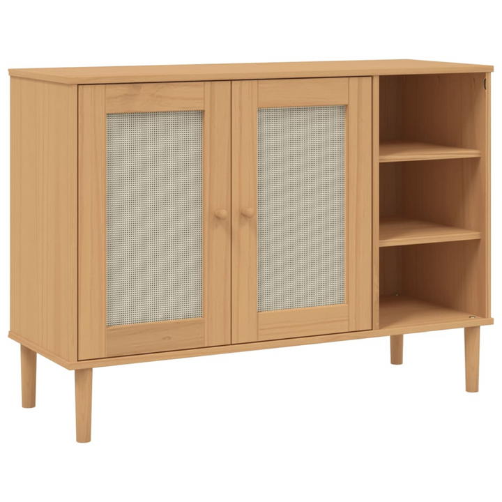 SENJA Rattan Look Sideboard in Brown,side 112x40x80cm – Solid Pine Wood with Ample Storage - Premium  from Home Treasures - Just £121.99! Shop now at Home Treasures