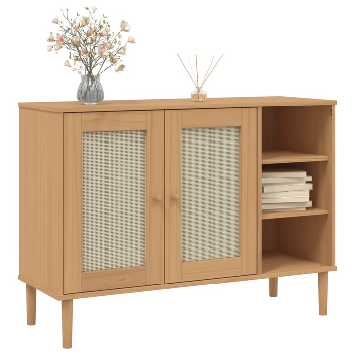 SENJA Rattan Look Sideboard in Brown,side 112x40x80cm – Solid Pine Wood with Ample Storage - Premium  from Home Treasures - Just £121.99! Shop now at Home Treasures