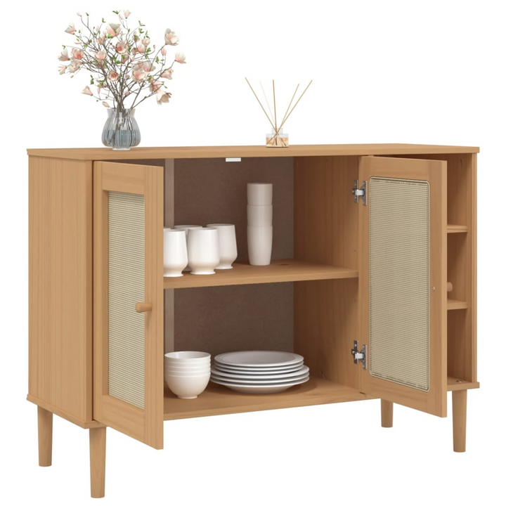 SENJA Rattan Look Sideboard in Brown,side 112x40x80cm – Solid Pine Wood with Ample Storage - Premium  from Home Treasures - Just £121.99! Shop now at Home Treasures