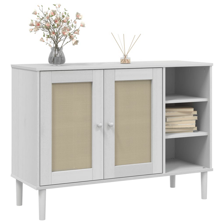 SENJA Sideboard in White - 112x40x80cm Solid Pine Wood with Rattan Look | Elegant Storage Solution - Premium  from Home Treasures - Just £123.99! Shop now at Home Treasures