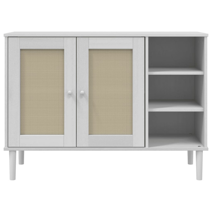 SENJA Sideboard in White - 112x40x80cm Solid Pine Wood with Rattan Look | Elegant Storage Solution - Premium  from Home Treasures - Just £123.99! Shop now at Home Treasures