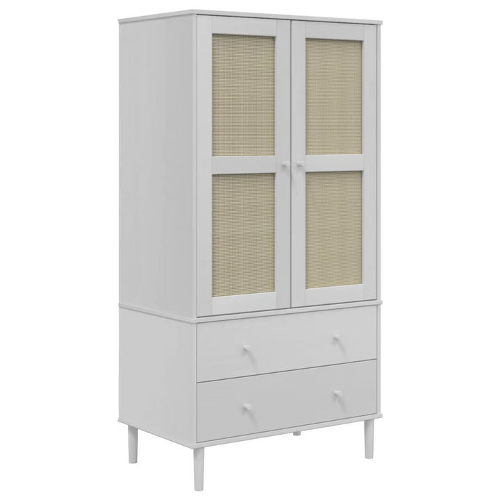 SENJA Rattan Look Wardrobe - White, Solid Pine Wood, 90x55x175 cm - Stylish & Spacious Storage Solution - Premium  from Home Treasures - Just £427.99! Shop now at Home Treasures