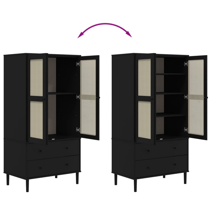 SENJA Wardrobe with Rattan Look in Black - Solid Pine Wood, 90x55x175 cm - Premium  from Home Treasures - Just £404.99! Shop now at Home Treasures