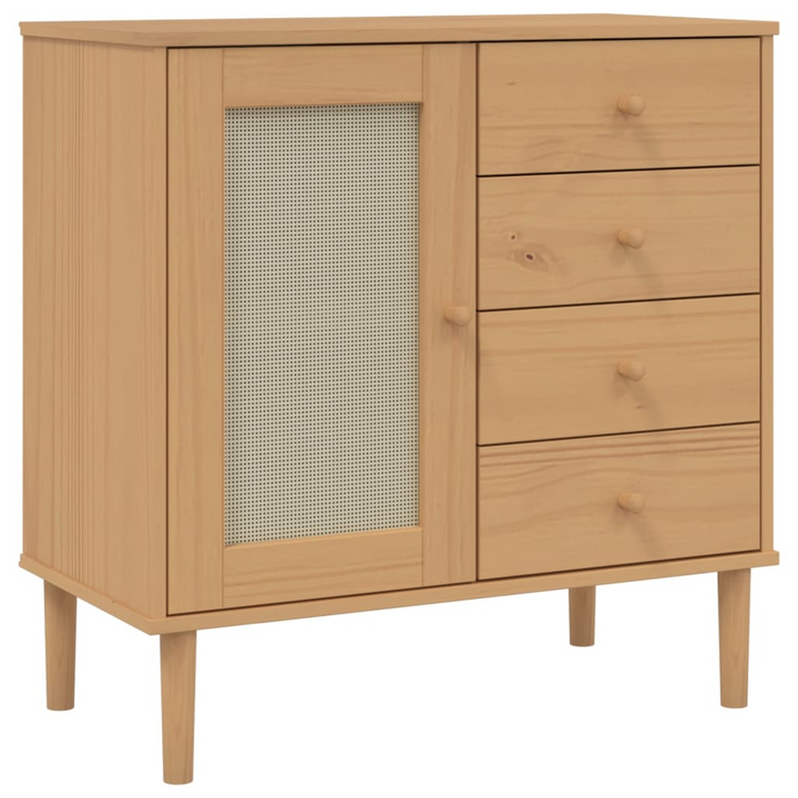 Stylish SENJA Sideboard in Brown with Rattan Look - Solid Pine Wood, 80x40x80 cm, Ample Storage, UV Varnish Finish - Premium  from Home Treasures - Just £103.99! Shop now at Home Treasures