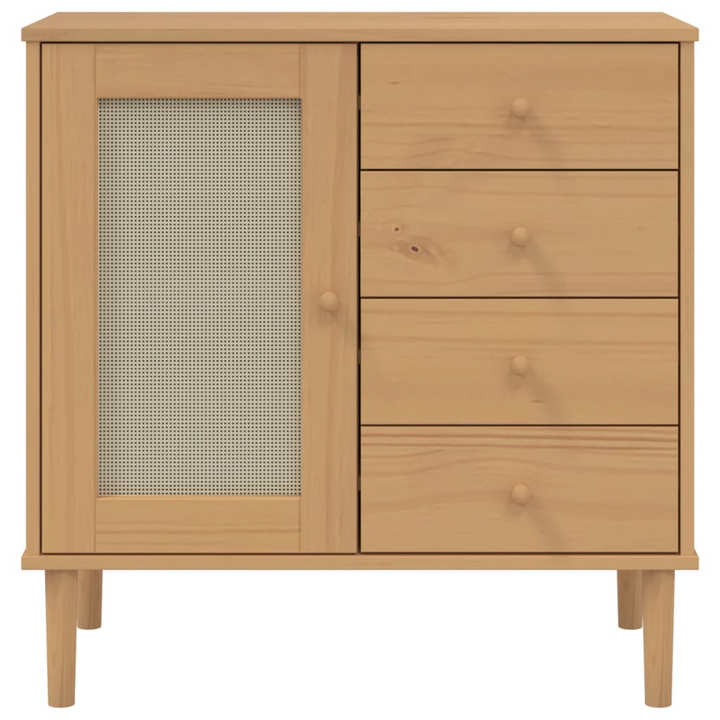 Stylish SENJA Sideboard in Brown with Rattan Look - Solid Pine Wood, 80x40x80 cm, Ample Storage, UV Varnish Finish - Premium  from Home Treasures - Just £103.99! Shop now at Home Treasures