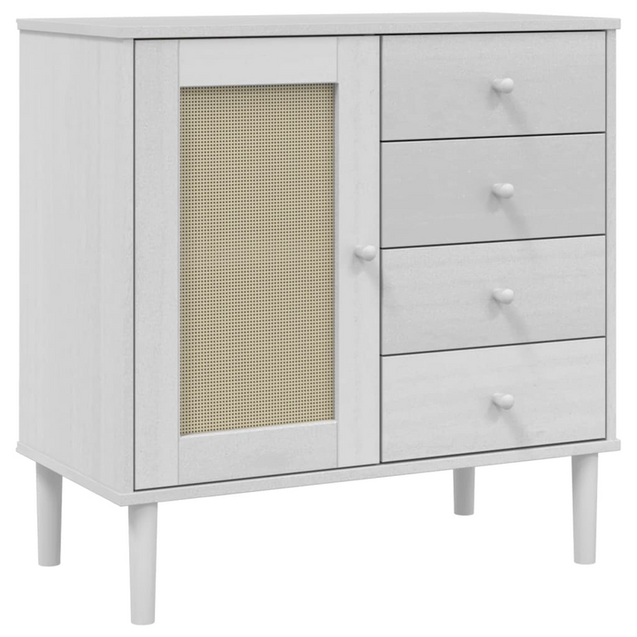 SENJA Sideboard - Elegant Rattan Look, White, 80x40x80 cm, Solid Pine Wood Storage Cabinet - Premium  from Home Treasures - Just £102.99! Shop now at Home Treasures