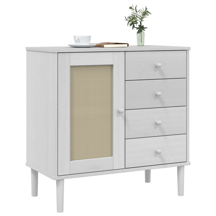 SENJA Sideboard - Elegant Rattan Look, White, 80x40x80 cm, Solid Pine Wood Storage Cabinet - Premium  from Home Treasures - Just £102.99! Shop now at Home Treasures