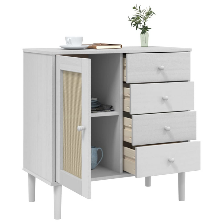 SENJA Sideboard - Elegant Rattan Look, White, 80x40x80 cm, Solid Pine Wood Storage Cabinet - Premium  from Home Treasures - Just £102.99! Shop now at Home Treasures