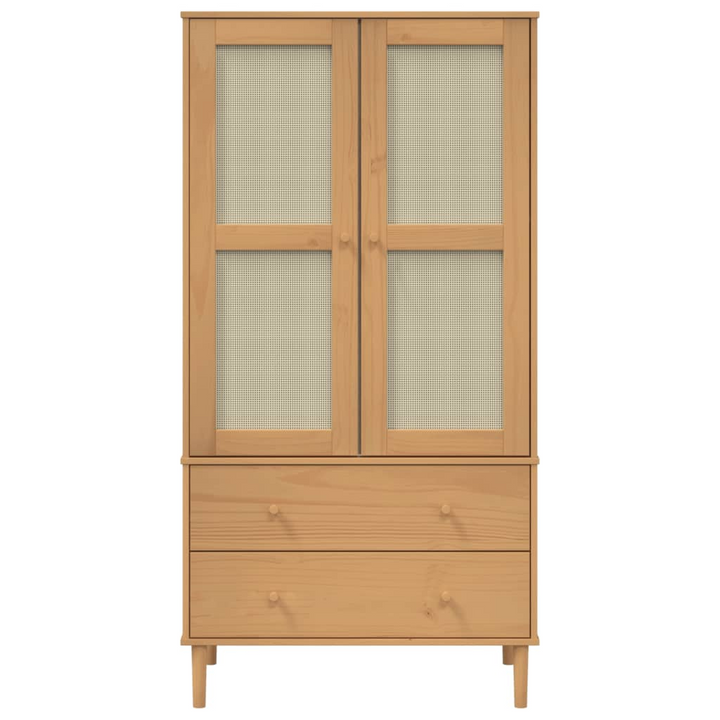 SENJA Wardrobe with Rattan Look in Brown, 90x55x175 cm, Solid Pine Wood - Premium  from Home Treasures - Just £331.99! Shop now at Home Treasures