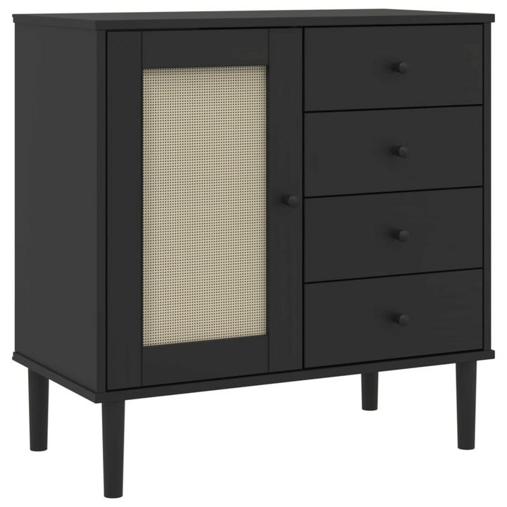 SENJA Black Sideboard with Rattan Look - 80x40x80 cm, Solid Pine Wood, Ample Storage, Minimalist & Stylish - Premium  from Home Treasures - Just £124.99! Shop now at Home Treasures