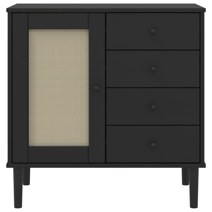 SENJA Black Sideboard with Rattan Look - 80x40x80 cm, Solid Pine Wood, Ample Storage, Minimalist & Stylish - Premium  from Home Treasures - Just £124.99! Shop now at Home Treasures