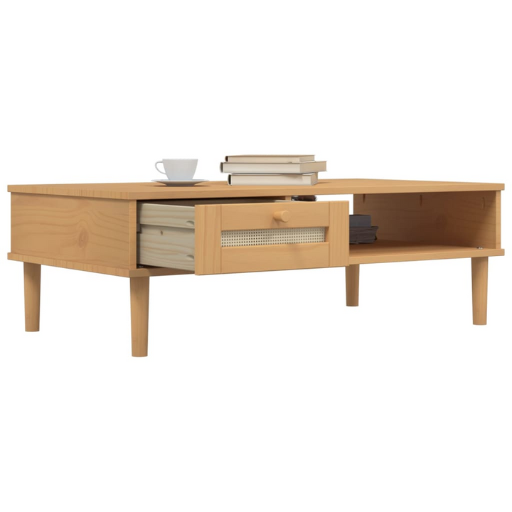 SENJA Coffee Table with a Rattan Look - Solid Wood, Stylish Brown Finish, 100x55x33 cm | Elegant Living Room Furniture - Premium  from Home Treasures - Just £72.99! Shop now at Home Treasures