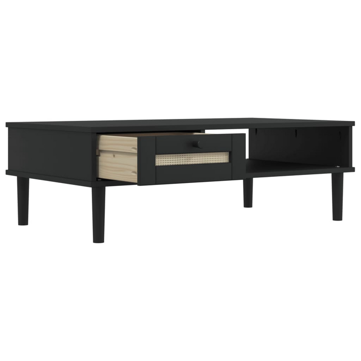 SENJA Black Coffee Table 100x55x33 cm - Elegant Rattan Look with Solid Wood & Storage - Premium  from Home Treasures - Just £107.99! Shop now at Home Treasures