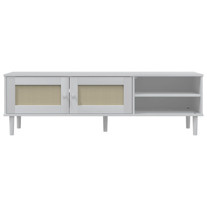 SENJA TV Cabinet - Stylish Rattan Look, Solid Pine Wood, White Finish - 158x40x49cm - Premium  from Home Treasures - Just £98.99! Shop now at Home Treasures