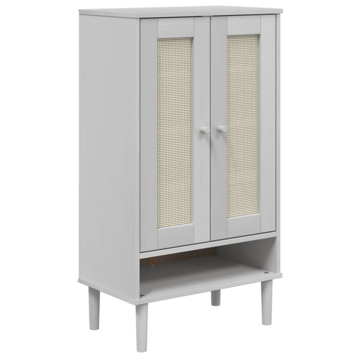 SENJA Shoe Cabinet with Rattan Look - Stylish White Solid Wood Storage Unit, 59.5x35x107 cm - Premium  from Home Treasures - Just £122.99! Shop now at Home Treasures