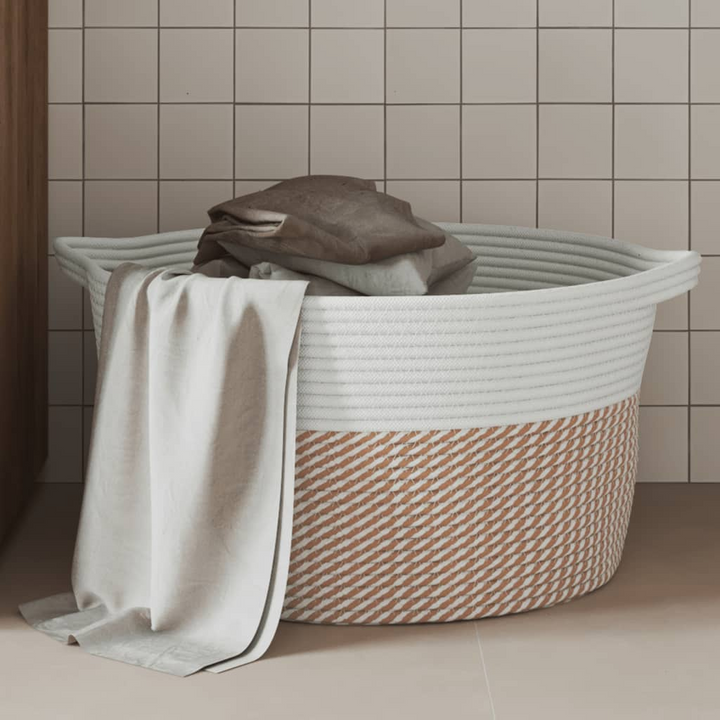 40x25 cm Cotton Storage Basket - Brown and White, Durable & Versatile - Ideal for Home Organization - Premium  from Home Treasures - Just £21.99! Shop now at Home Treasures