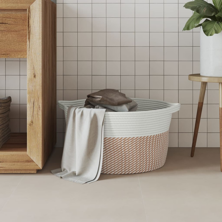 40x25 cm Cotton Storage Basket - Brown and White, Durable & Versatile - Ideal for Home Organization - Premium  from Home Treasures - Just £21.99! Shop now at Home Treasures