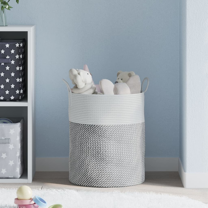 Grey and White Cotton Storage Basket Ø38x46 cm – Stylish and Durable Organizer for Home - Premium  from Home Treasures - Just £34.99! Shop now at Home Treasures