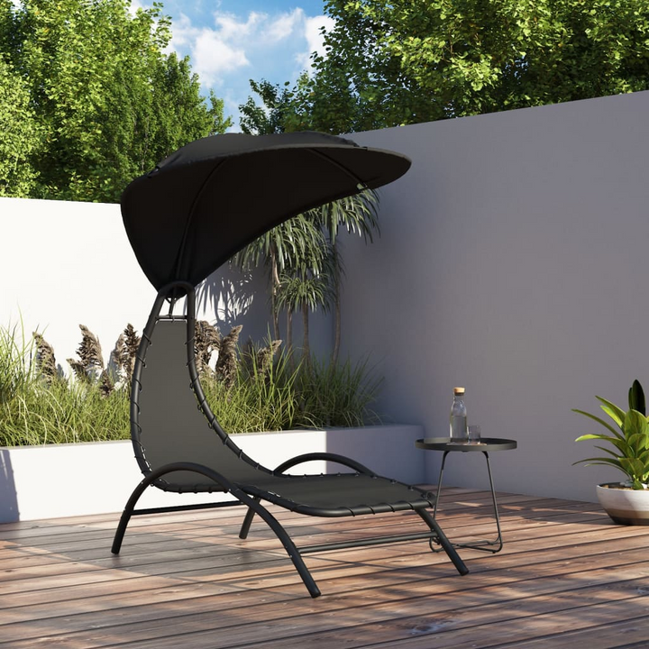 Black Sun Lounger with Canopy - Comfortable Outdoor Recliner, 167x80x195 cm, Fabric & Steel Construction - Premium  from Home Treasures - Just £87.99! Shop now at Home Treasures