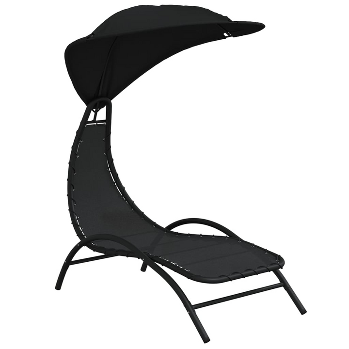 Black Sun Lounger with Canopy - Comfortable Outdoor Recliner, 167x80x195 cm, Fabric & Steel Construction - Premium  from Home Treasures - Just £87.99! Shop now at Home Treasures