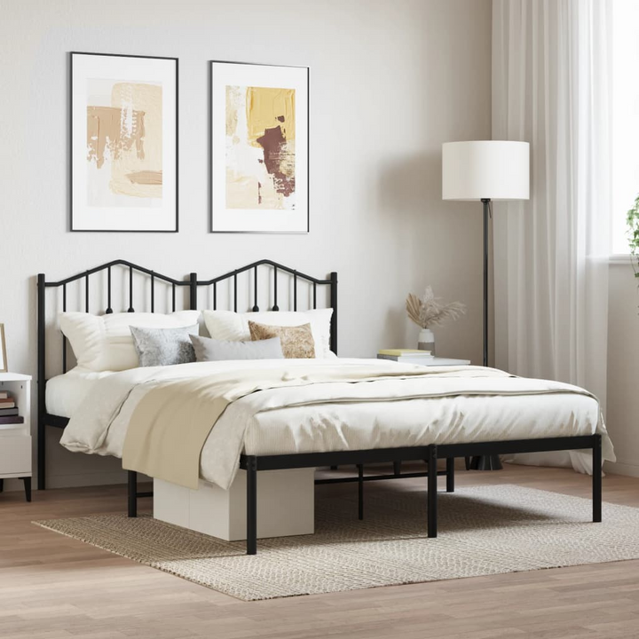 Double Metal Bed Frame with Elegant Headboard in Black - Sturdy Steel Construction, 135x190 cm - Premium  from Home Treasures - Just £92.99! Shop now at Home Treasures