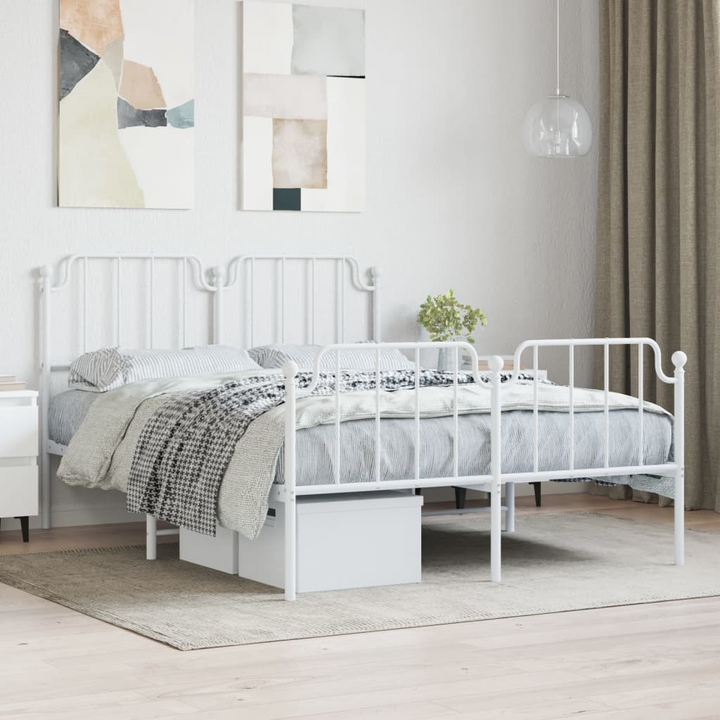 Sturdy Metal Bed Frame with Footboard - White, 140x190 cm | Classic Design & Extra Storage Space - Premium  from Home Treasures - Just £97.99! Shop now at Home Treasures