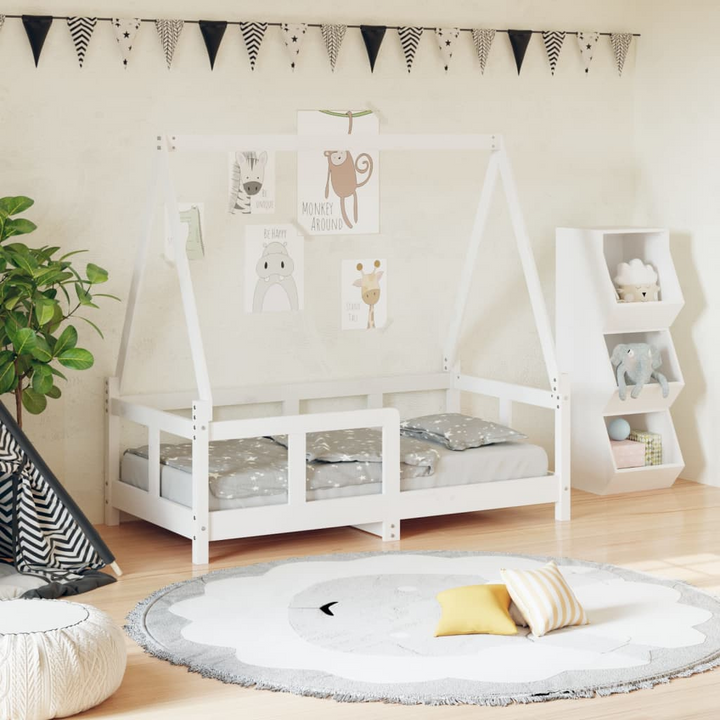 Children's Bed Frame - White, 70x140 cm, Solid Wood Pine - Sturdy and Fun House Design for Toddlers - Premium  from Home Treasures - Just £114.99! Shop now at Home Treasures