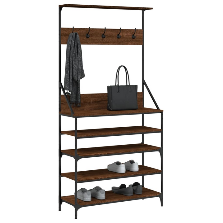 Stylish Clothes Rack with Shoe Storage - Brown Oak Finish, 90x34x184 cm - Durable & Space-Saving Wardrobe Solution - Premium  from Home Treasures - Just £90.99! Shop now at Home Treasures