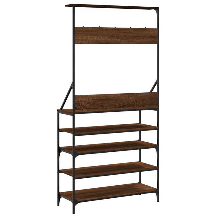 Stylish Clothes Rack with Shoe Storage - Brown Oak Finish, 90x34x184 cm - Durable & Space-Saving Wardrobe Solution - Premium  from Home Treasures - Just £90.99! Shop now at Home Treasures