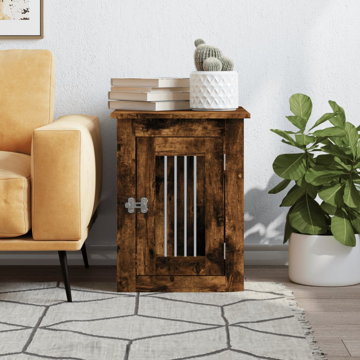 Dog Crate Furniture in Smoked Oak – Stylish 2-in-1 Doghouse and End Table, 45x62x59 cm, Engineered Wood and Steel, Lockable Door - Premium  from Home Treasures - Just £65.99! Shop now at Home Treasures