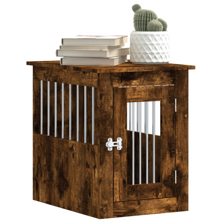 Dog Crate Furniture in Smoked Oak – Stylish 2-in-1 Doghouse and End Table, 45x62x59 cm, Engineered Wood and Steel, Lockable Door - Premium  from Home Treasures - Just £65.99! Shop now at Home Treasures